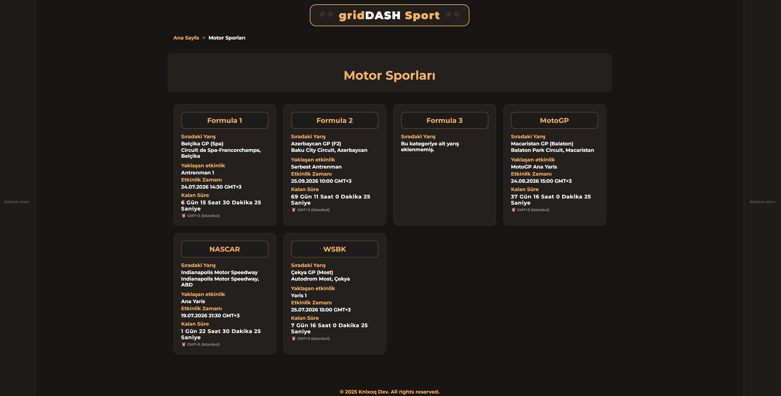 GridDASH Sport web platformu görünümü