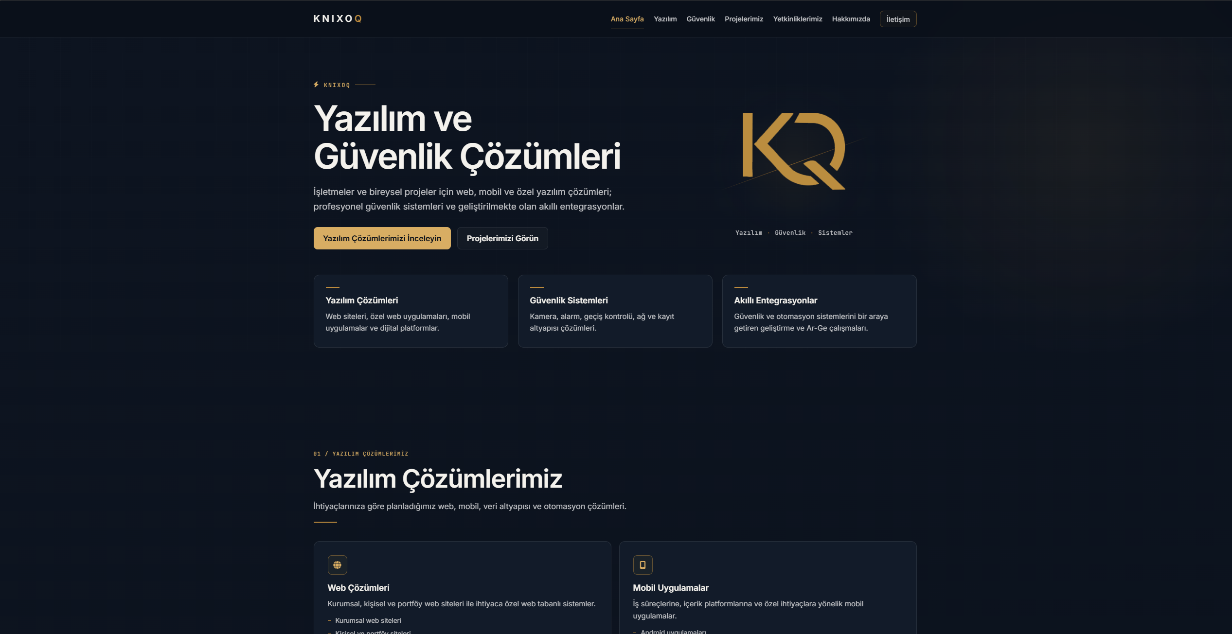 KNIXOQ web sitesi ana sayfa görünümü